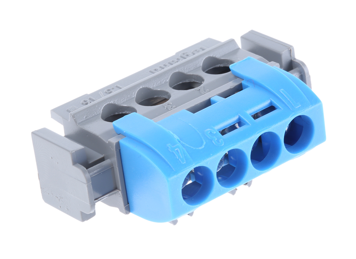 Legrand Distribution Block, 4 Way, 400V ac, 80A, Blue
