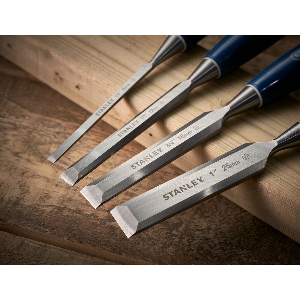 0-16-130 Stanley 4 Piece Carbon, Steel Wood Wood Chisel Set, 32 cm Length