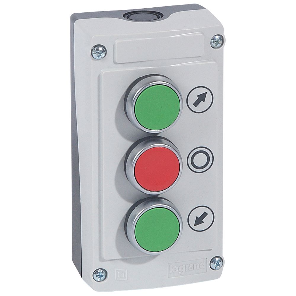 Legrand Push Button Control Station - 1 NO/1 NC, Plastic, 3 Cutouts, Red, Green, IP66