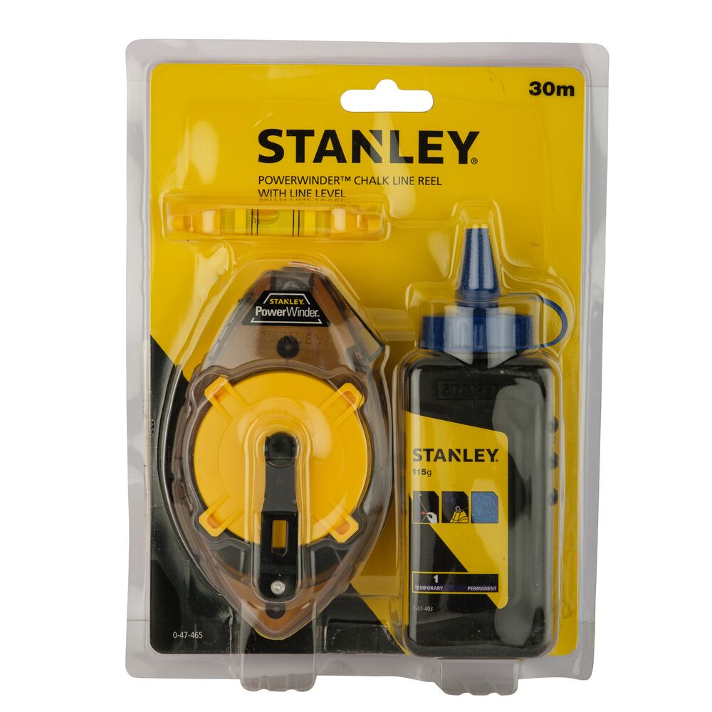 Stanley 235 mm Polyester Chalk Line Reel Kit & Includes 30M Chalk Line, And Line Level, 45G Blue Chalk