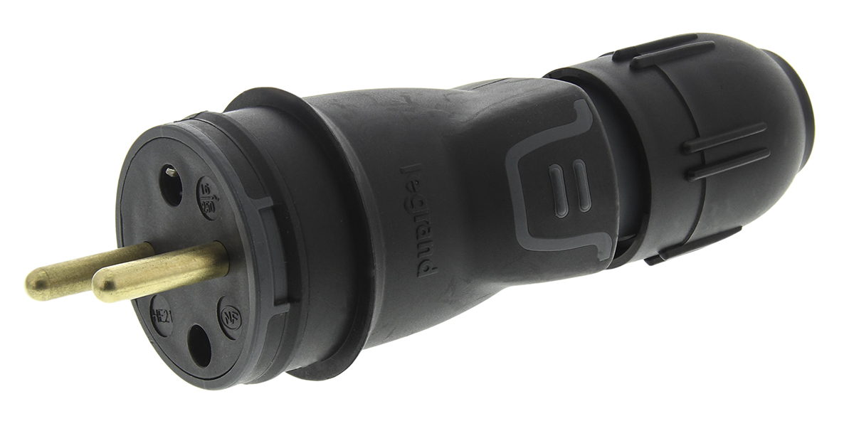 Legrand Europe Mains Connector Black, 16A, Cable Rubber, 250V, Screw