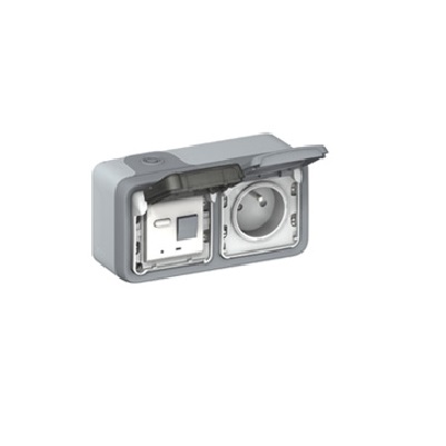 Legrand Plexo Grey 2 Gang Electrical Socket, 16A Indoor, Power Socket