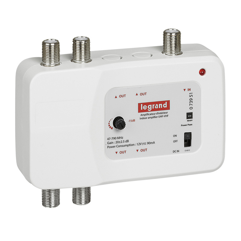 Legrand 1 Input 4 Output Type F TV Amplifier UHF + VHF - 790 Mhz