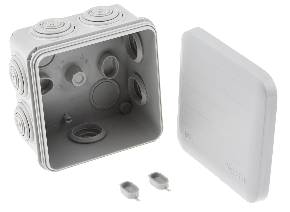 0-920-12 Legrand Plexo Series Grey ABS Junction Box, IP55, 4 Terminals, 80 mm, 80mm 45 mm