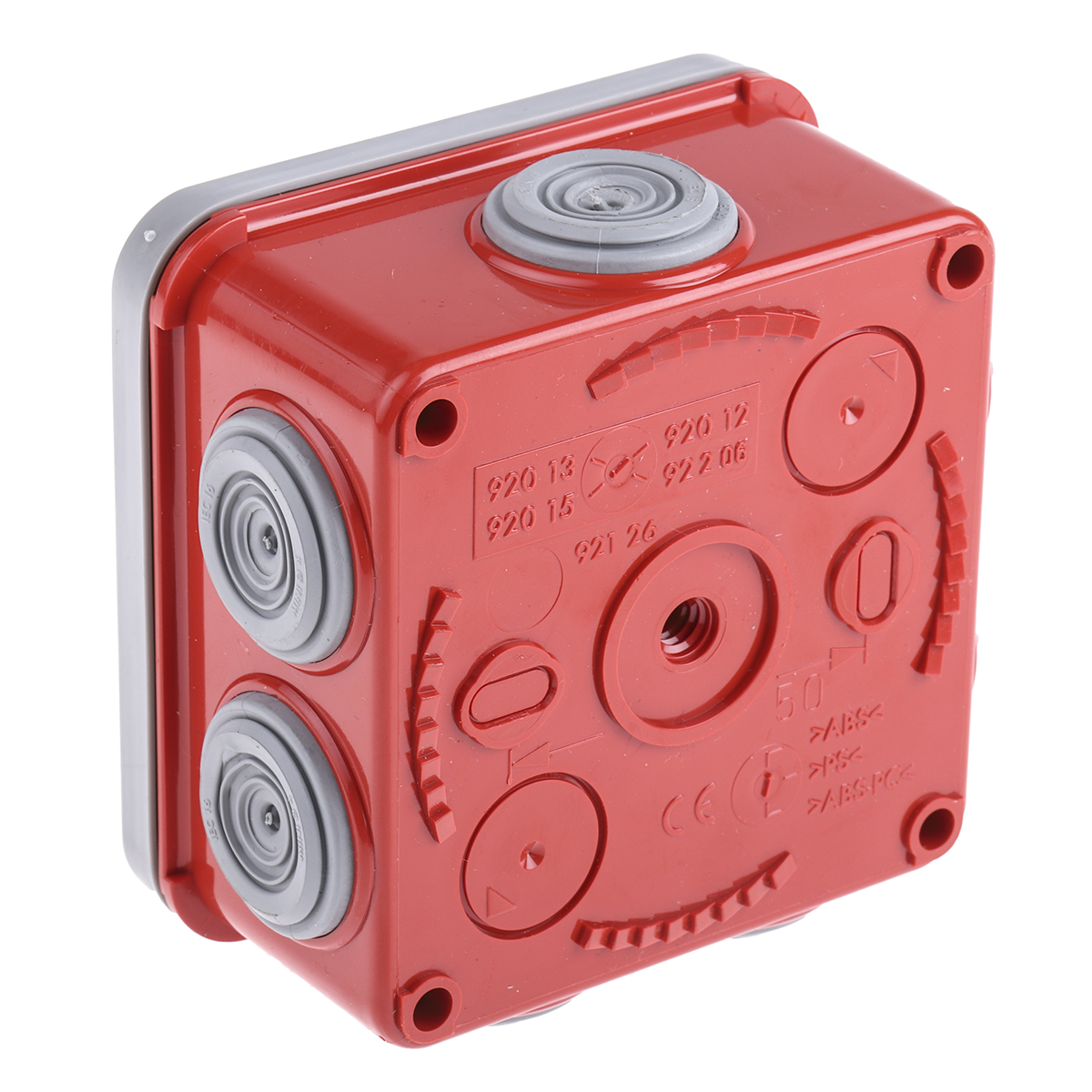 0-920-15 Legrand Polypropylene Adaptable Box 94mm x 94 mm x 94 mm with 7 Knockouts, Size:4 to 20 mm Knockout Size