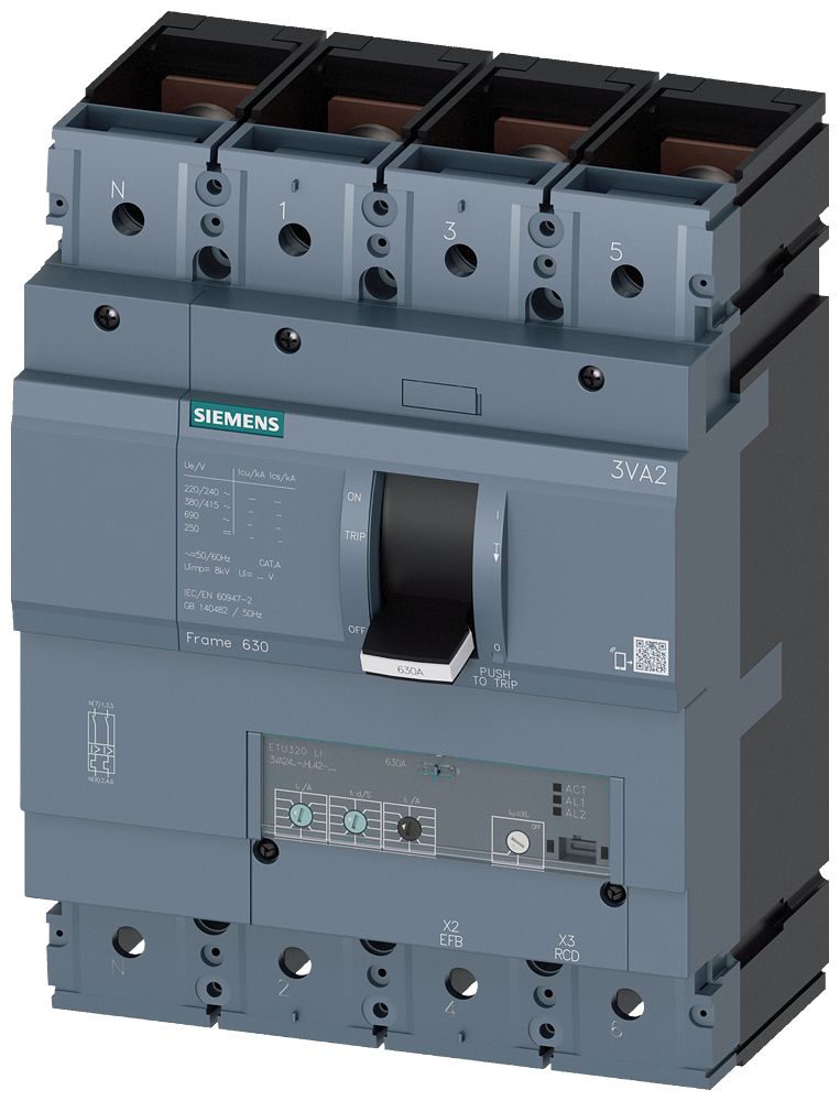 Siemens, SENTRON Circuit breaker 4P 630A, DIN Rail Mount