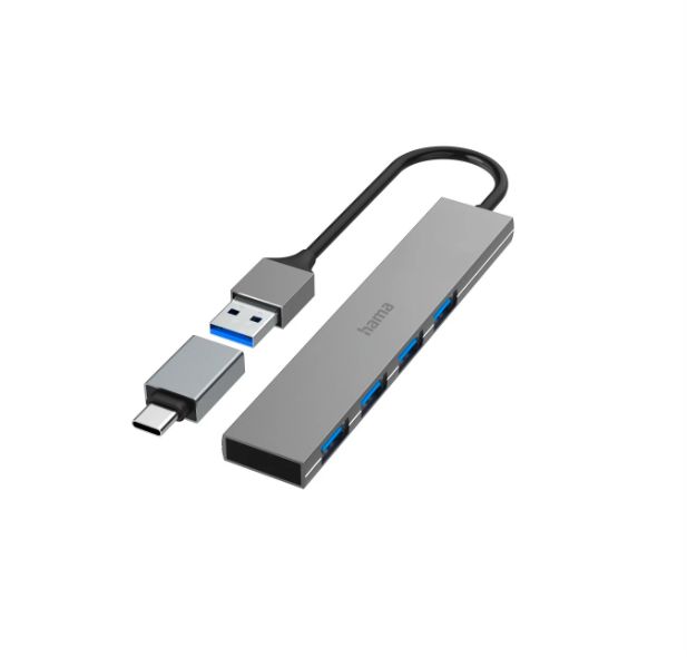 Hama 4 Port USB 3.2 USB C Hub, USB Powered, 2.1 cm 0.7 cm 10.7cm