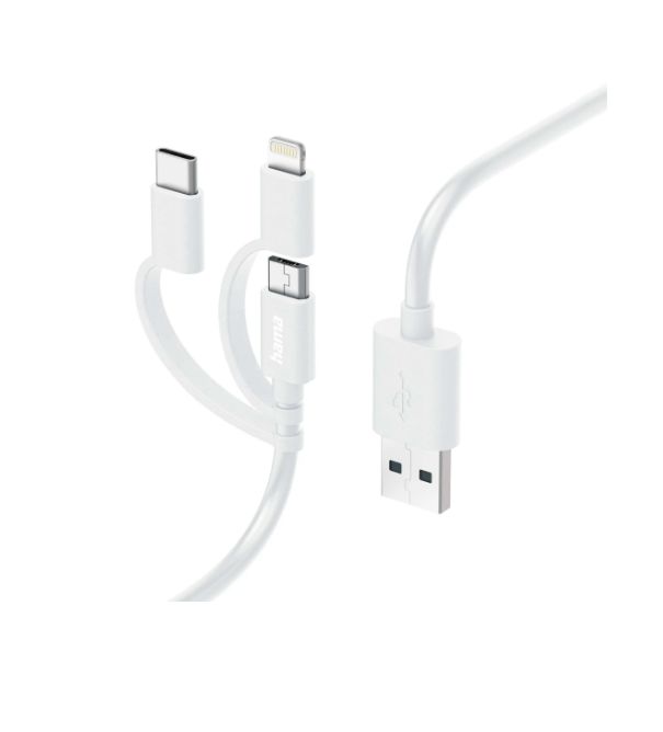 Hama , Male Lightning Connector, USB Type A, USB Type C to Male USB Type C, White, 1 m