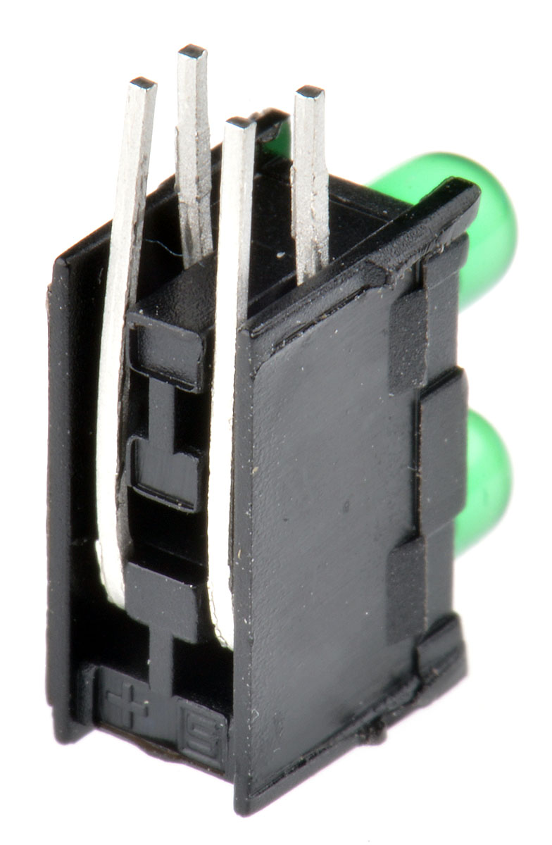 003596754 Schurter 0035.9675.4 Green Right Angle PCB LED Indicator, 2 LEDs 5 mm (T-1 3/4) 2.1 V