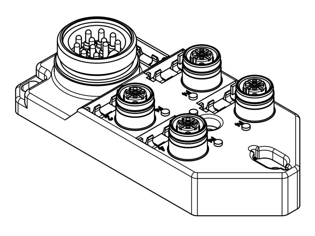 Brad from Molex 120251 Series Sensor Box, M12, 4 way, 4 port
