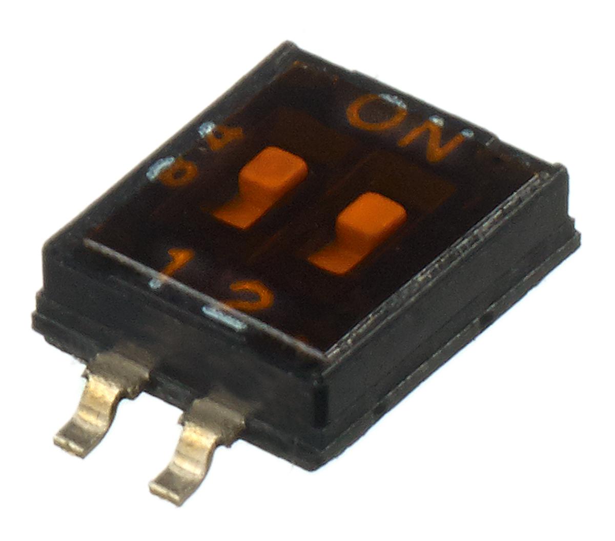 Apem 2 Way Surface Mount DIP Switch SPST, Recessed Actuator Slide Actuator