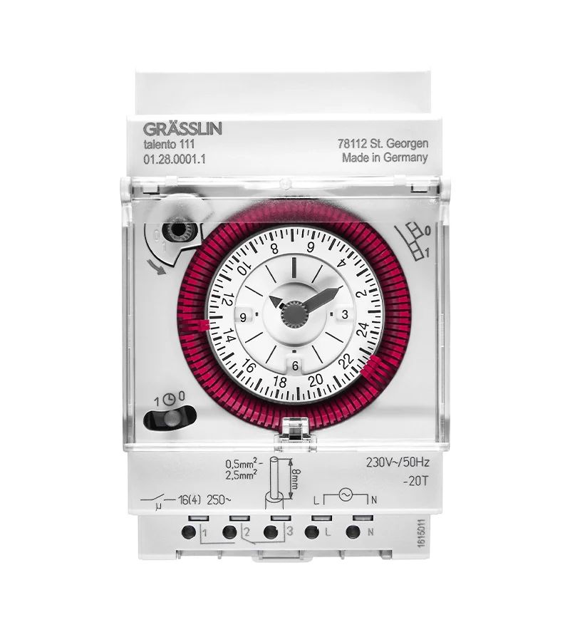 012800011 Grasslin Analogue DIN Rail Time Switch, 1-Channel 230 V ac