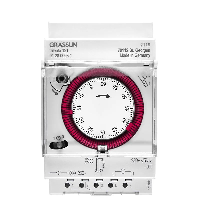 012800031 Grasslin Analogue DIN Rail Time Switch, 1-Channel 230 V ac