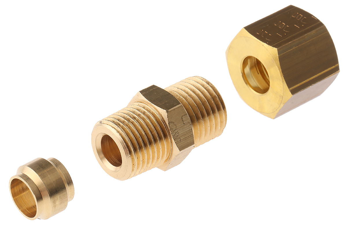0105-06-10 Legris Pneumatic Fitting Brass Pipe Fitting Compression Compression Coupler, Male BSPT 1/8 in to Female Metric 6 mm