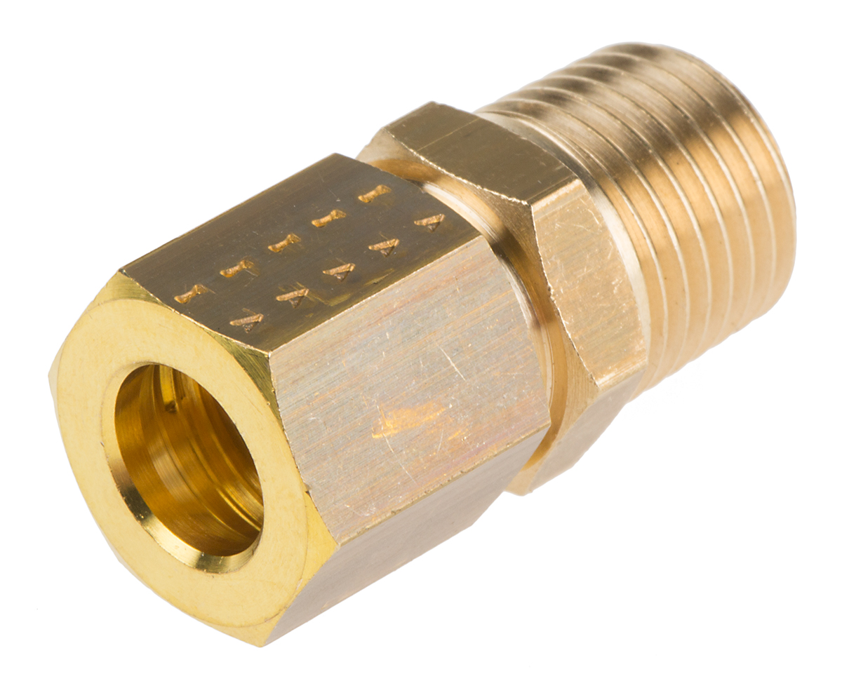 Legris Pneumatic Fitting Brass Pipe Fitting Compression Compression Coupler, Male BSPT 1/4 in to Female Metric 8 mm
