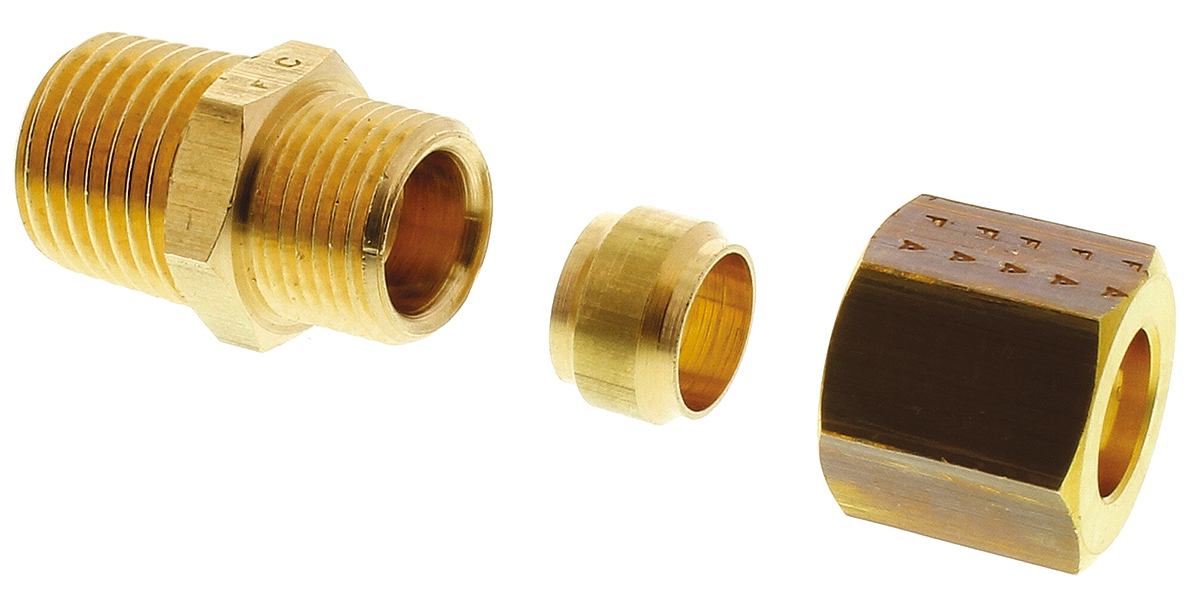 0105-08-13 Legris Pneumatic Fitting Brass Pipe Fitting Compression Compression Coupler, Male BSPT 1/4 in to Female Metric 8 mm
