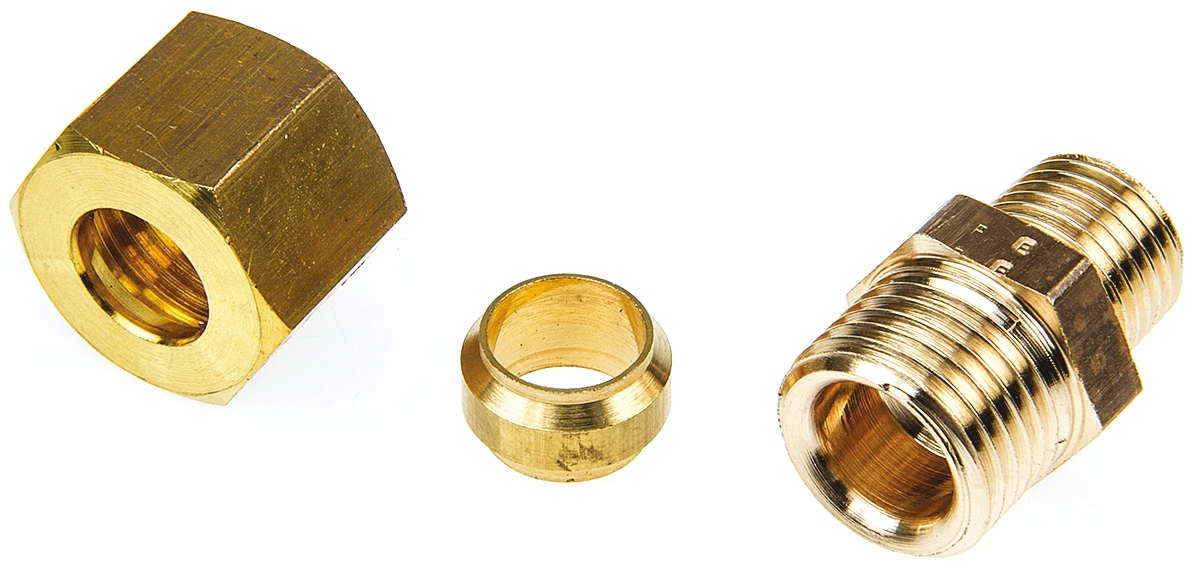 Legris Pneumatic Fitting Brass Pipe Fitting Compression Compression Coupler, Male BSPT 1/4 in to Female Metric 10 mm
