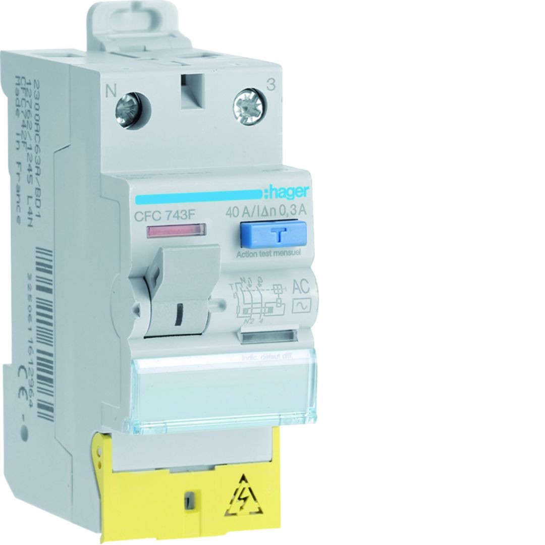 Hager CFC RCCB, 40A, 1P+N Pole, 300mA, Type AC, 230V ac