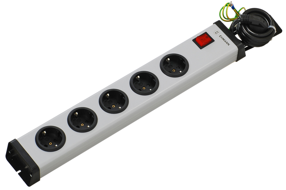 Bodo Ehmann Type F 5 Gang Socket Bar, 1.5m Cable, 16A, 250V