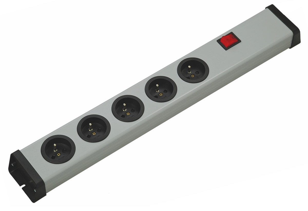 Bodo Ehmann Type E - French 5 Gang Socket Bar, 1.5m Cable, 16A, 250V
