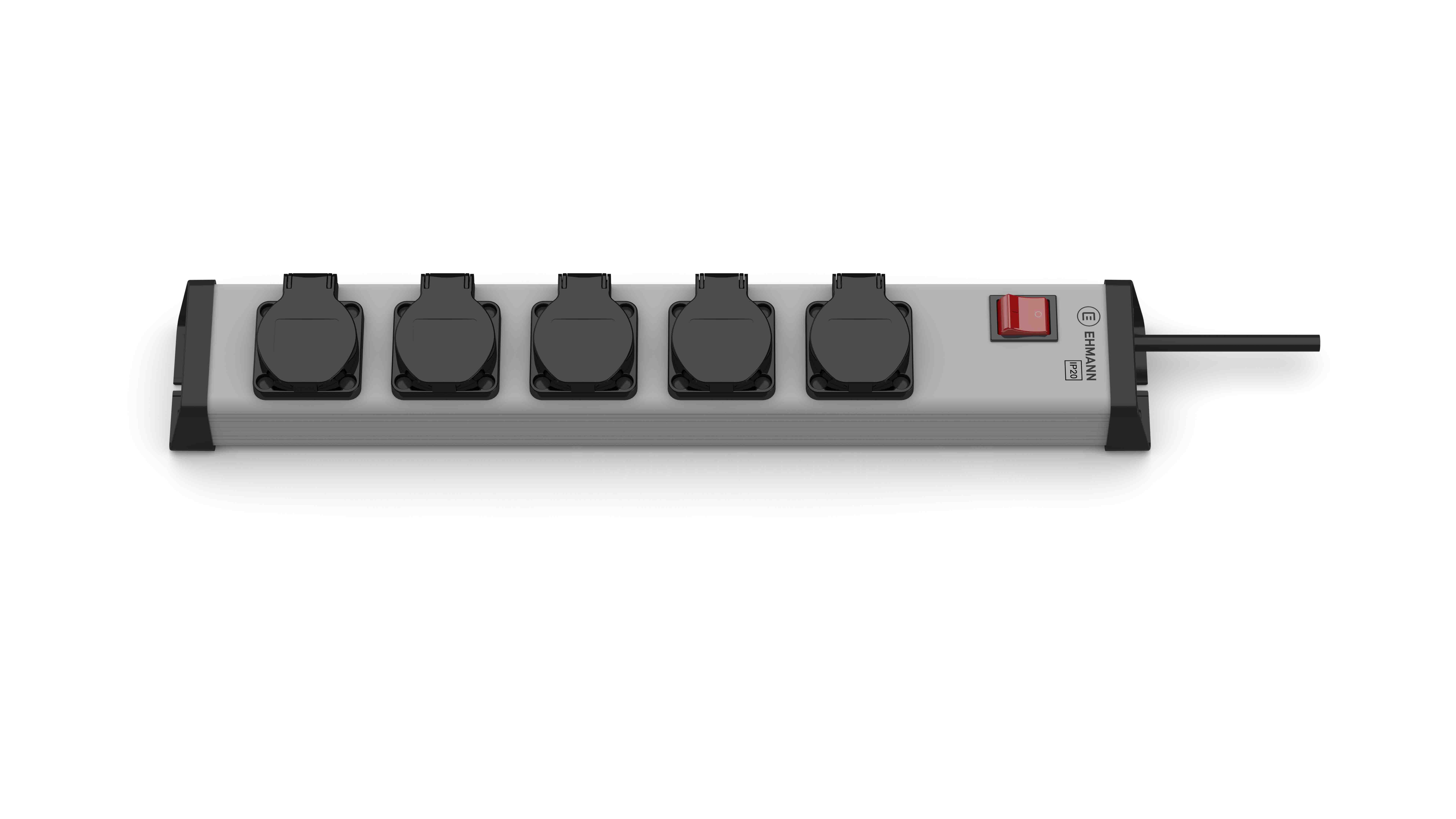 Bodo Ehmann Type F 5 Gang Socket Bar, 3m Cable, 16A, 230V