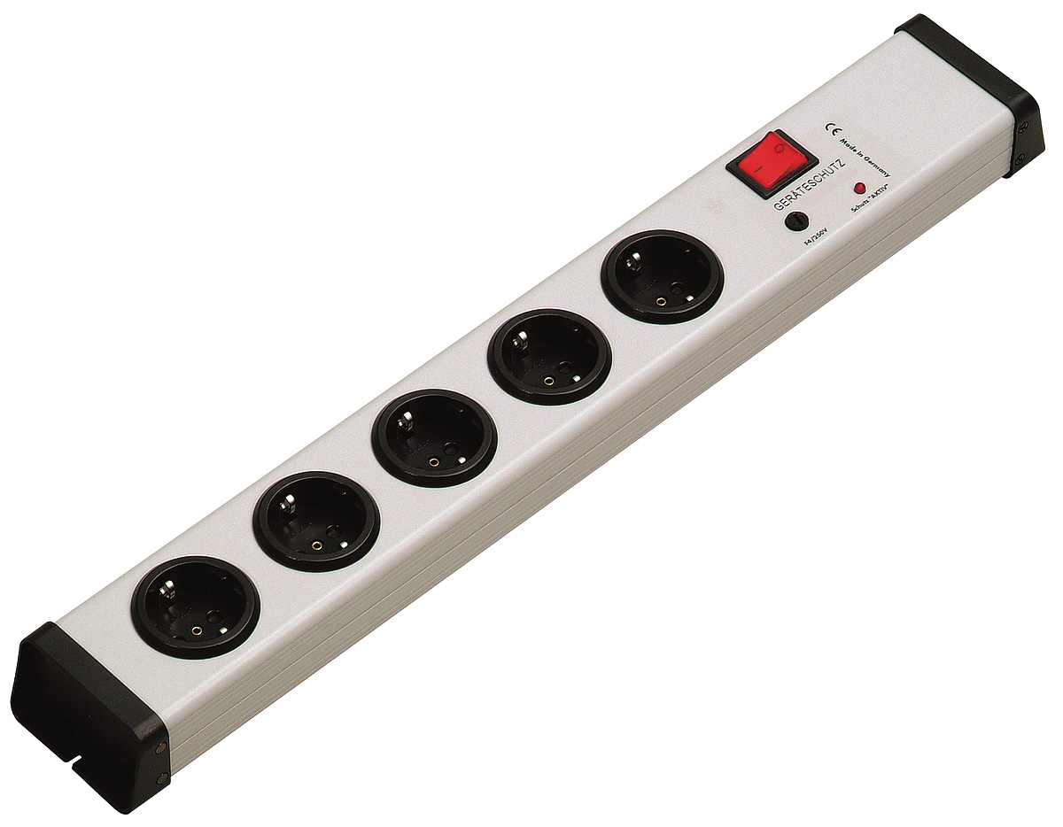 Bodo Ehmann Type F 5 Gang Socket Bar, 16A, 250V Fused Surge Protection
