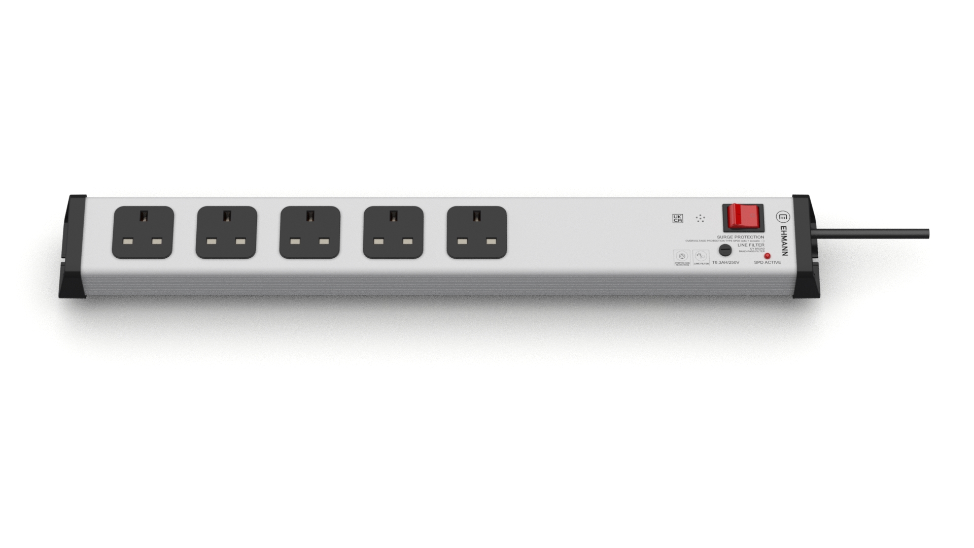 Bodo Ehmann Type G 5 Gang Socket Bar, 1.5m Cable Filtered, 13A, 230V Fused Surge Protection