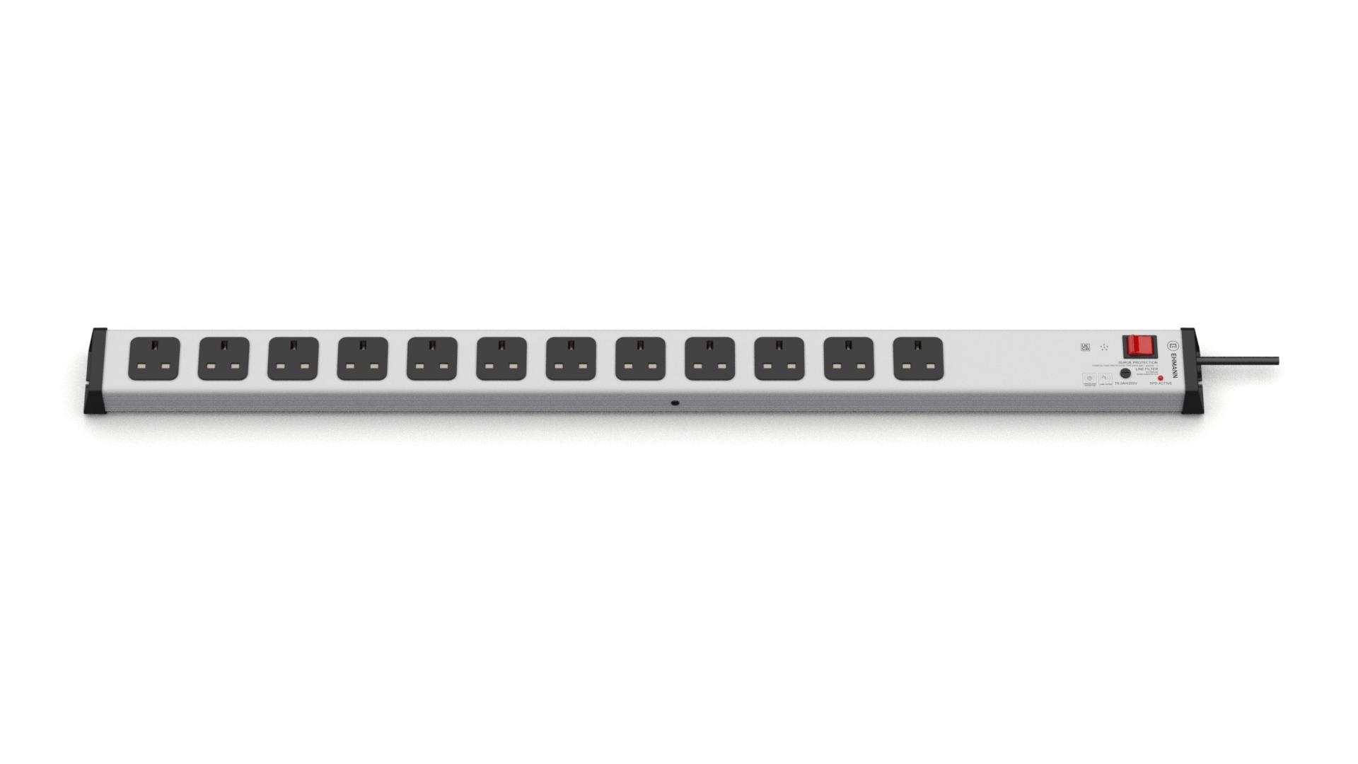Bodo Ehmann Type G 12 Gang Socket Bar, 1.5m Cable Filtered, 13A, 230V Fused Surge Protection