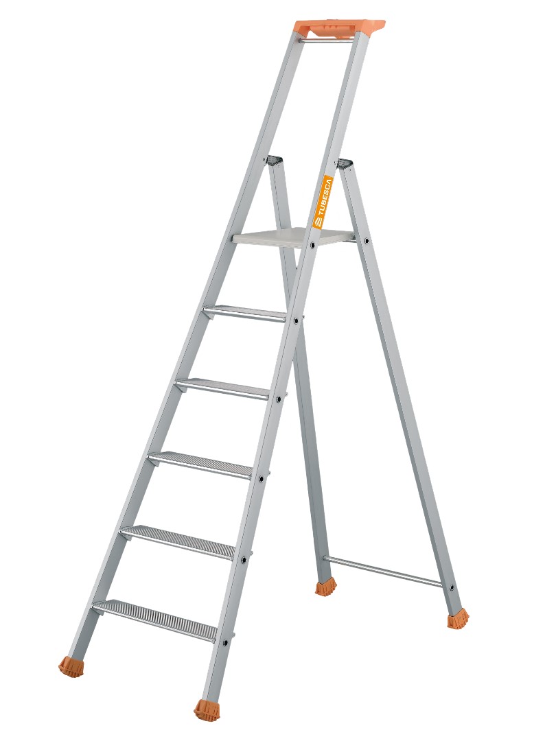 TUBESCA Anodised Aluminium 6 steps Step Ladder, 1.32m platform height, 1.97 m open length
