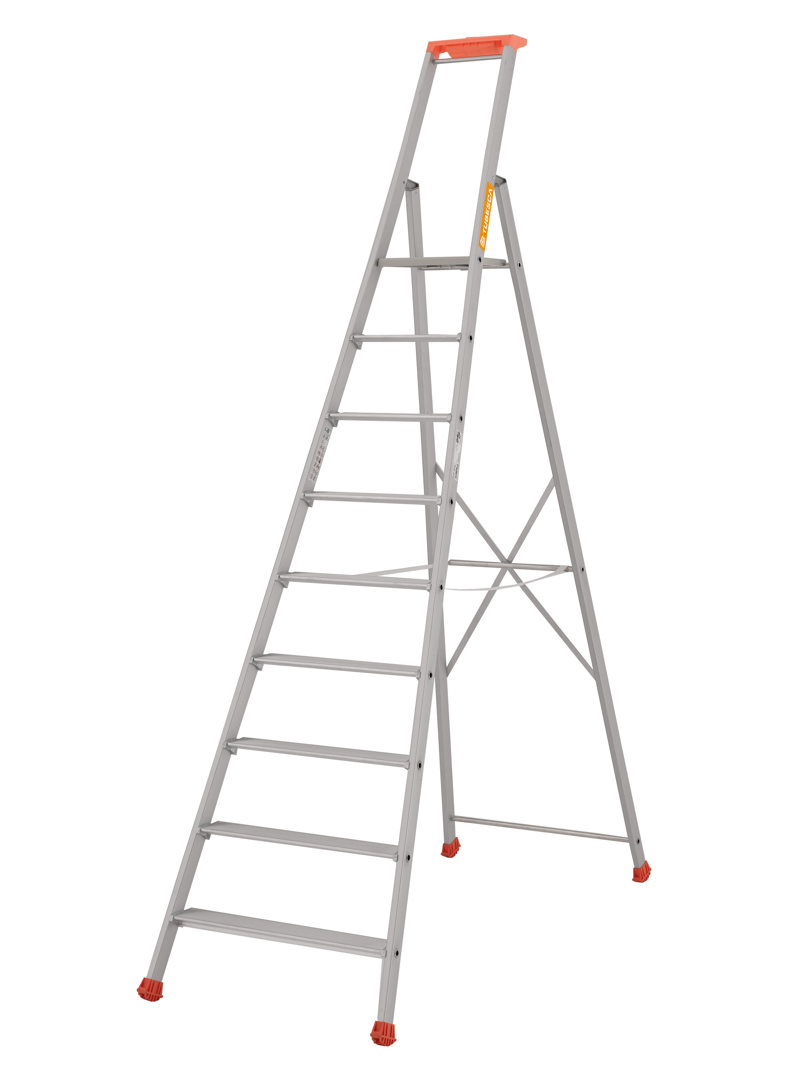 TUBESCA Anodised Aluminium 9 steps Step Ladder, 1.98m platform height, 3.98 m open length
