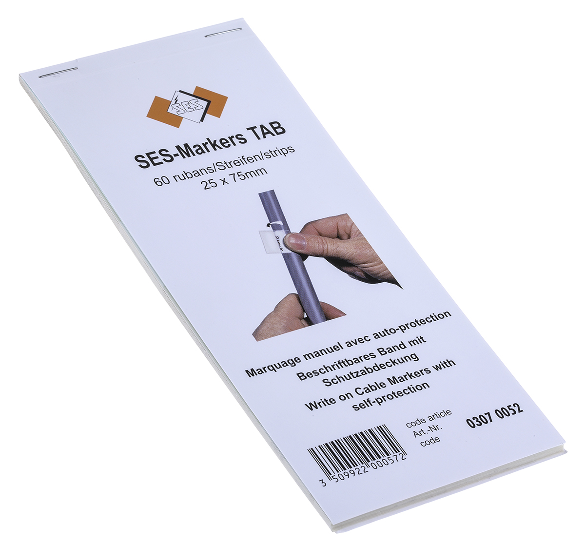 SES Sterling SES-TAB Cable Marker Book, Pre-printed "L3, 2, A-Z, 5, ---, 9, 3, 0 - 9, 4, L1, +, 6, -, 0 - 43, 8, 7, /,
