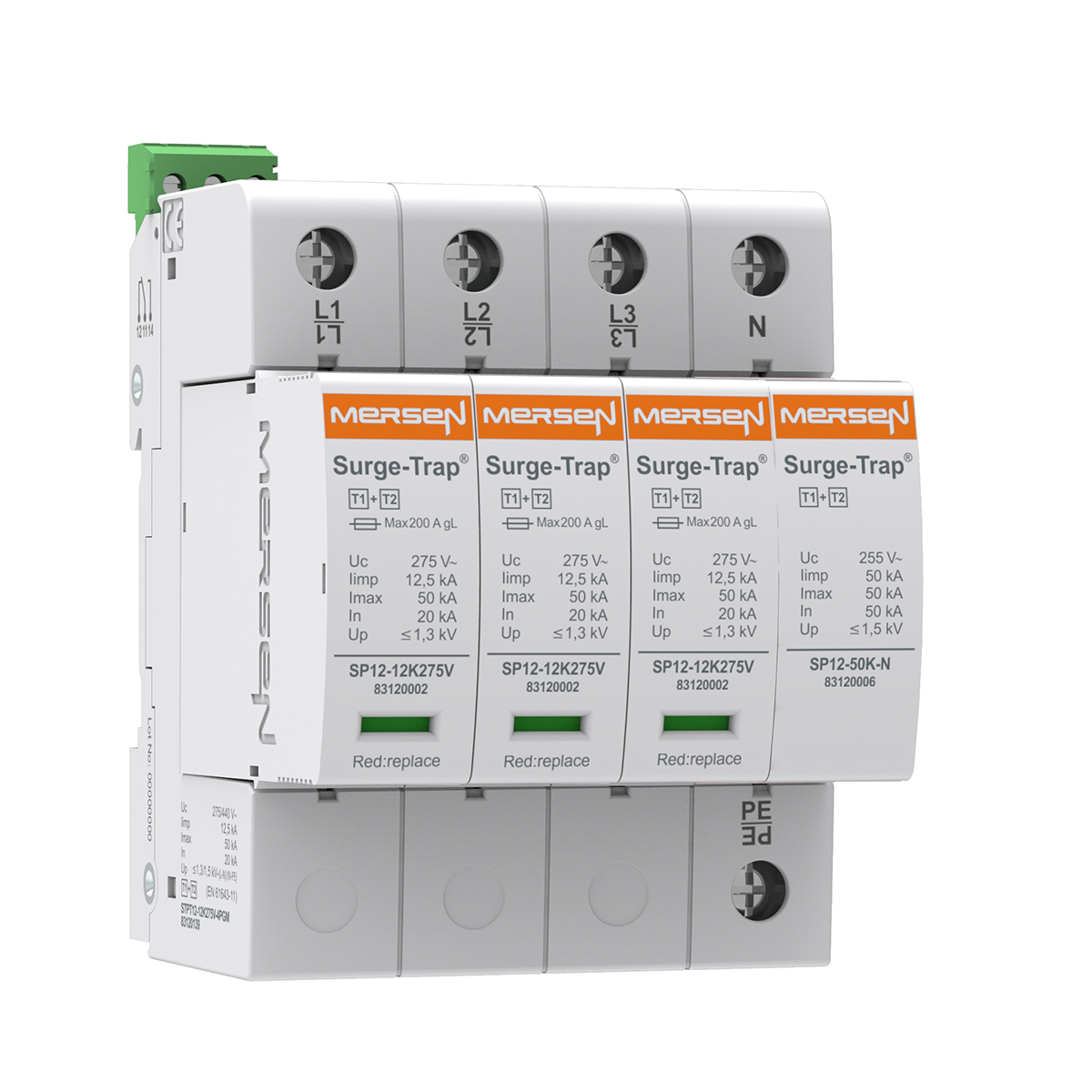 Mersen 275 V dc, 230/400 V ac 50kA STPT12, DIN Rail Mounting