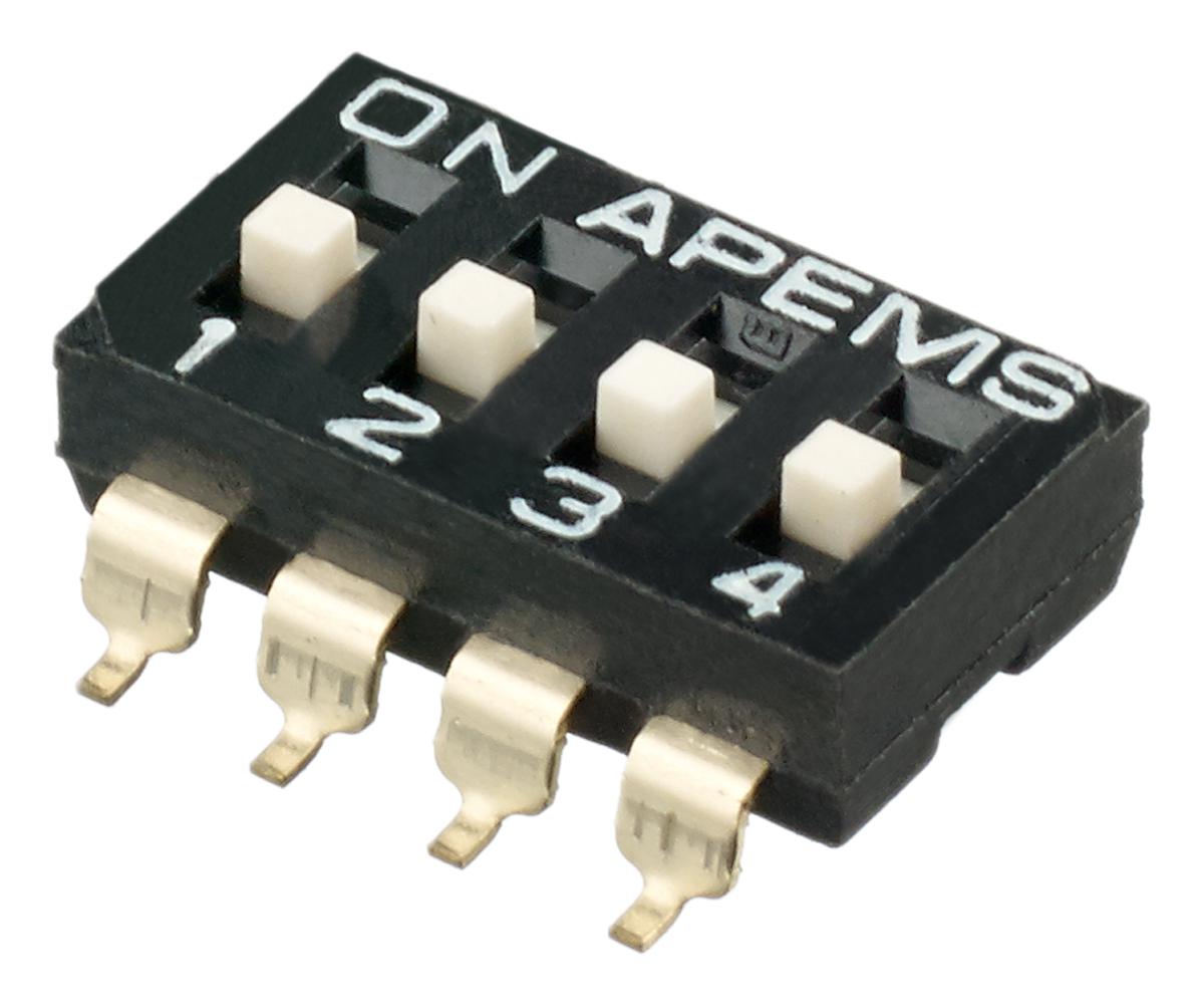 APEM 4 Way Surface Mount DIP Switch SPST, Raised Actuator Slide Actuator