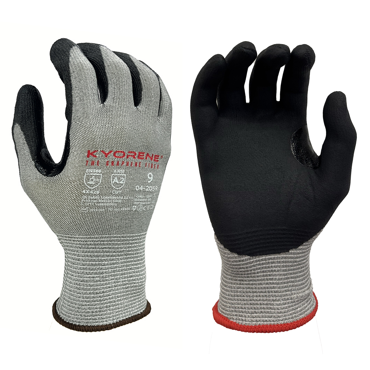 KYORENE 4X42B Grey Graphene Work Gloves, Size 8, Polyurethane Coating