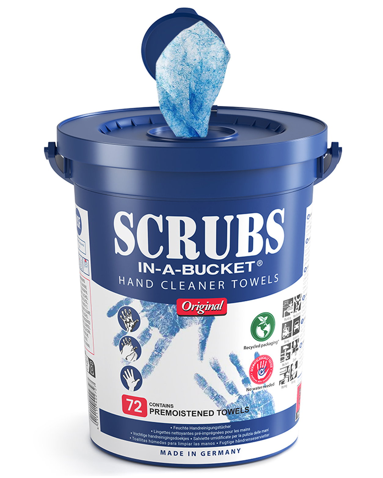 SCRUBS® SCRUBS IN A BUCKET Wet Hand Wipes, Bucket of 72 Per Pack