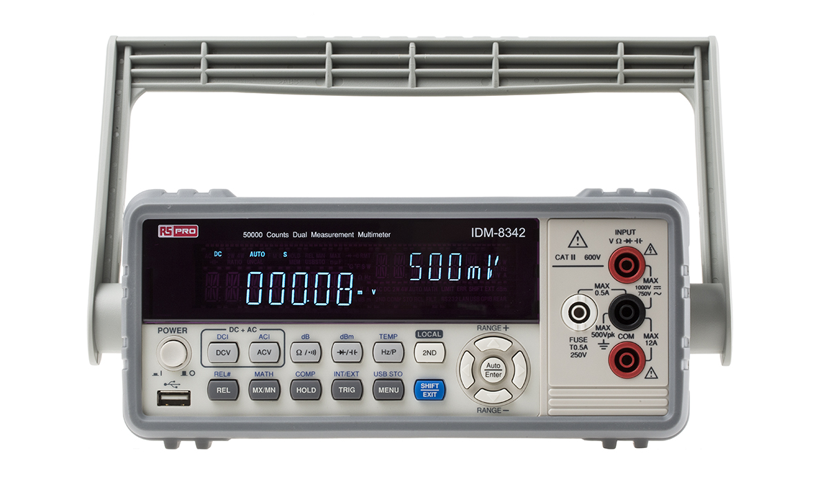 RS PRO IDM8342 Bench Digital Multimeter, True RMS, 10A ac Max, 10A dc Max, 750V ac Max - RS Calibrated