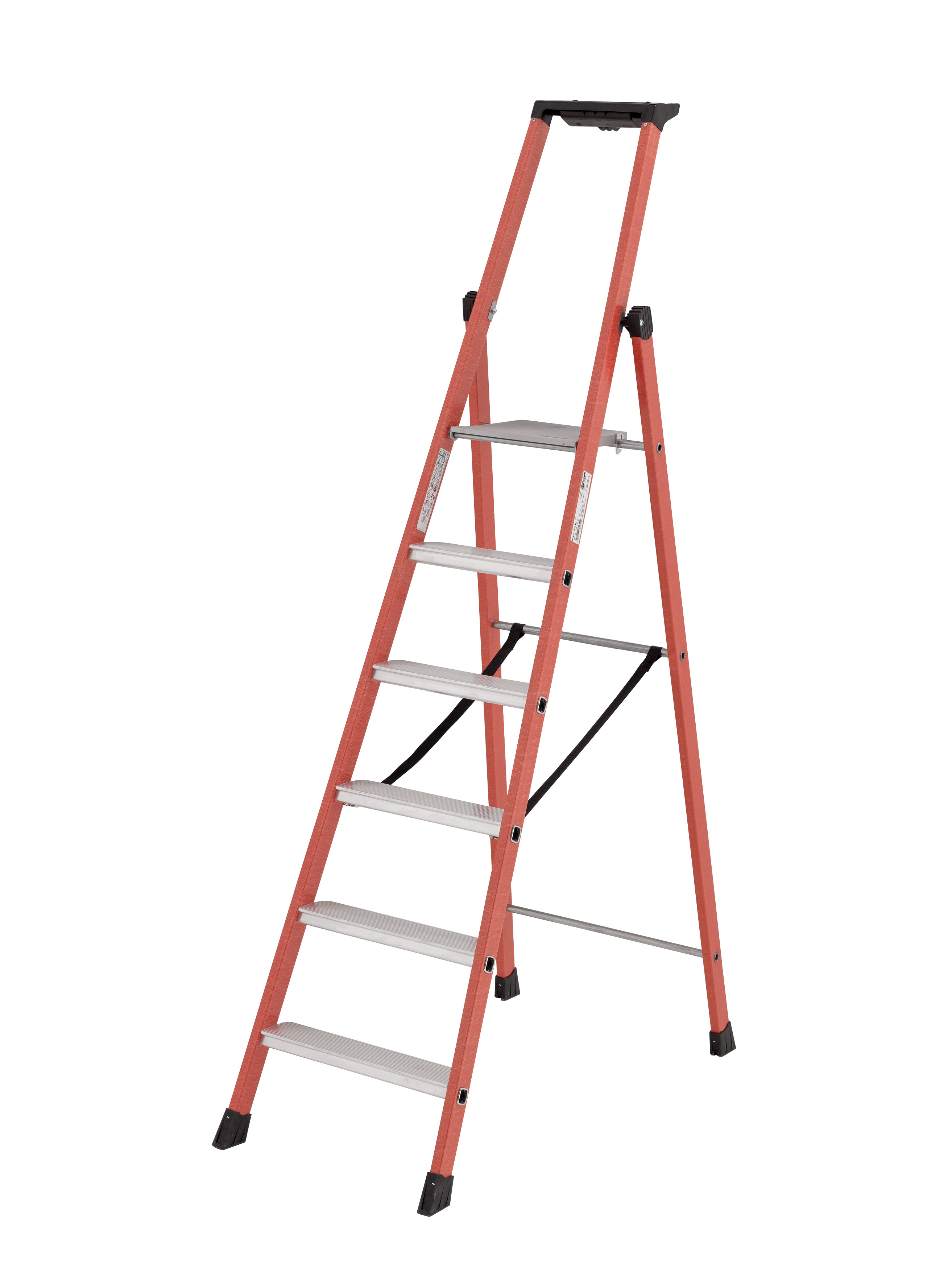 TUBESCA Fibreglass 6 steps Step Ladder, 1.38m platform height, 2.04 m open length