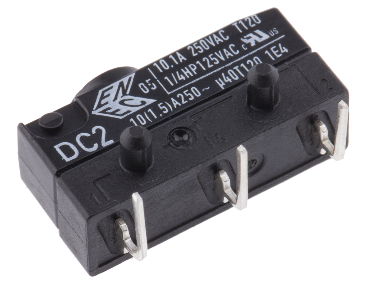 ZF Button Micro Switch, Right Angle PCB Terminal, 10.1 A @ 250 V ac, SPDT, IP6K7