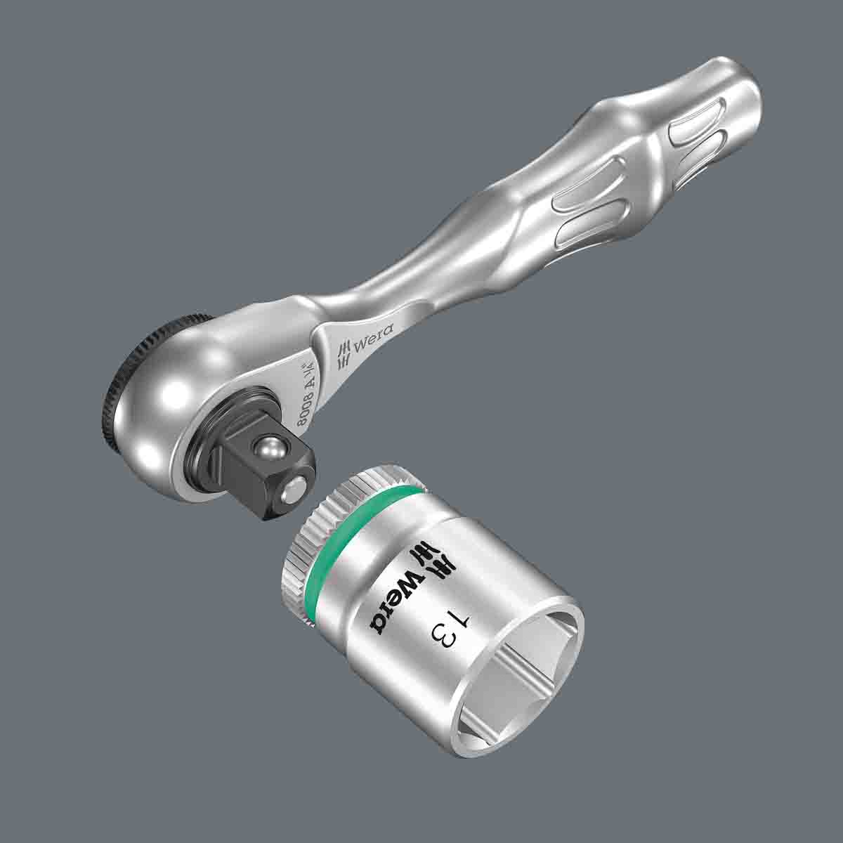 05003793001 Wera 1/4 in Ratchet with Ergonomic Handle, 87mm Overall