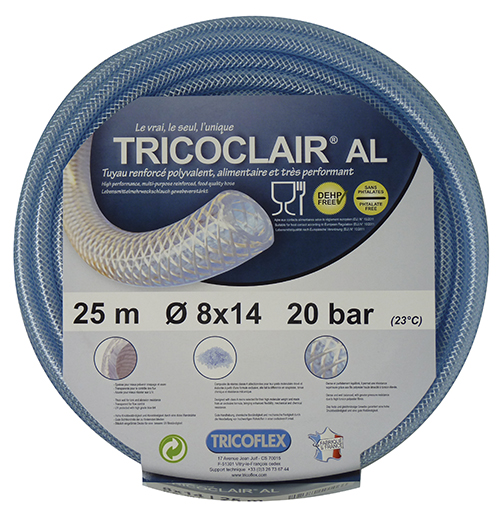 050466 TRICOFLEX TRICOCLAIR AL Polyvinyl Chloride Polyvinyl Chloride, Hose Pipe, 25 mm ID, 34 mm OD, Clear, 25 m