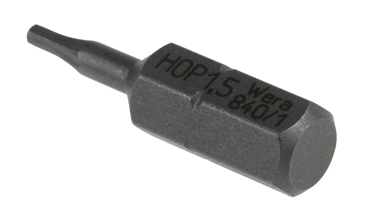 05056303001 Wera Hex Screwdriver Bit, 0.25 mm Tip, 1.5 mm Tip, Hex Drive, 65 mm Overall 1-Piece