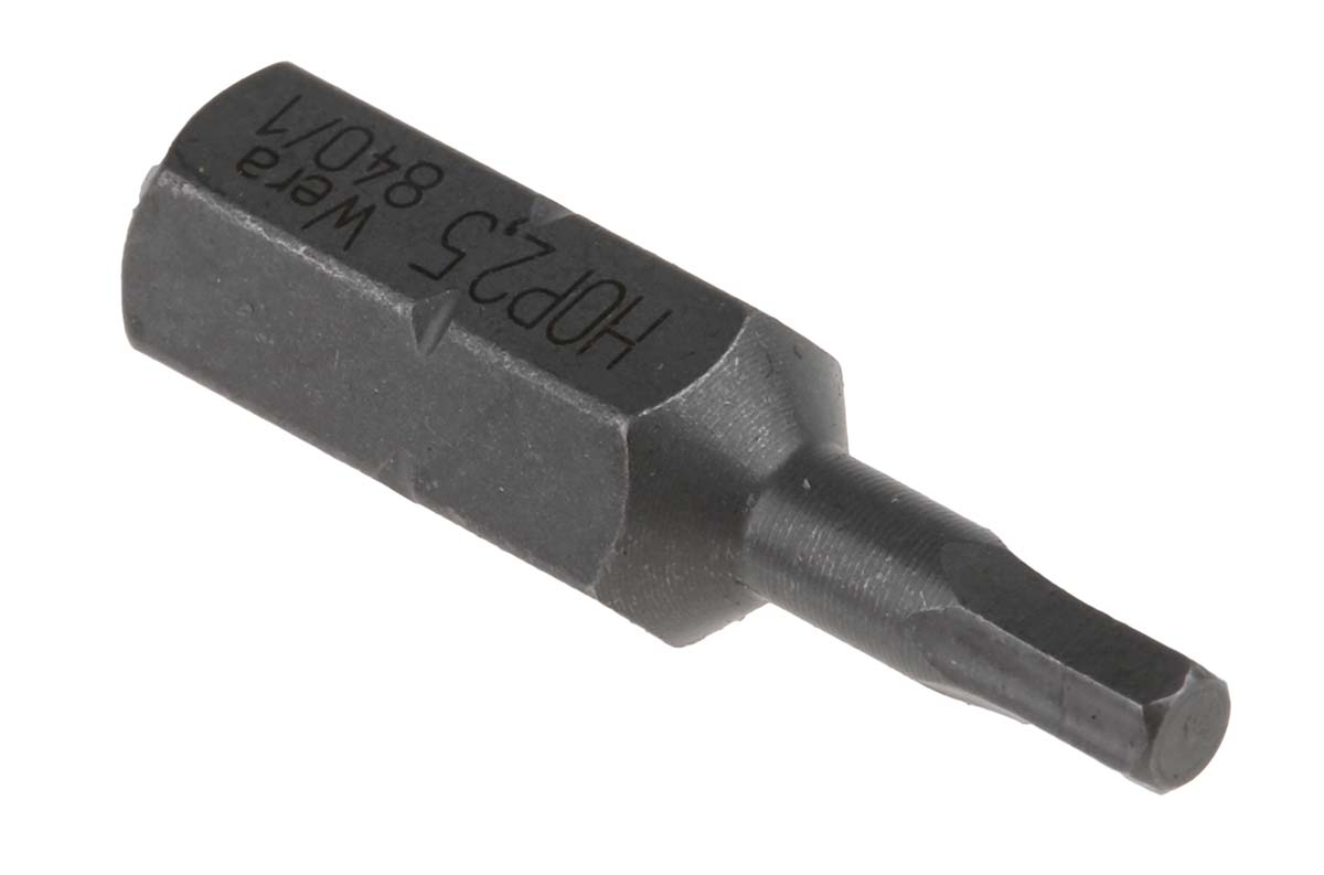05056310001 Wera Hex-Plus Screwdriver Bit, 0.25 mm Tip, 2.5 mm Tip, Hex Drive, 25 mm Overall 1-Piece