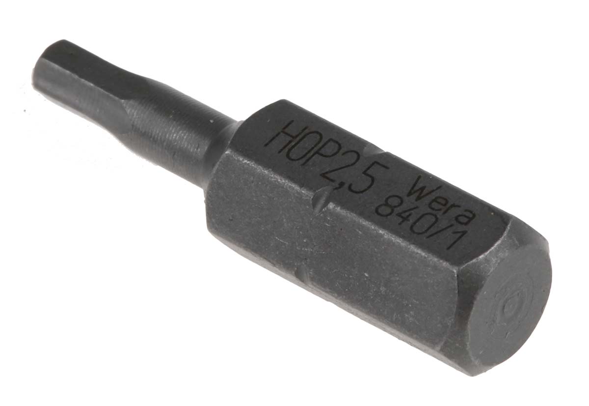05056310001 Wera Hex-Plus Screwdriver Bit, 0.25 mm Tip, 2.5 mm Tip, Hex Drive, 25 mm Overall 1-Piece