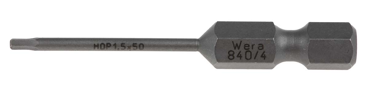 05059602001 Wera Hex Screwdriver Bit, 1/4 in Tip, 1.5 mm Tip, Hex Drive, 50mm Overall 1-Piece