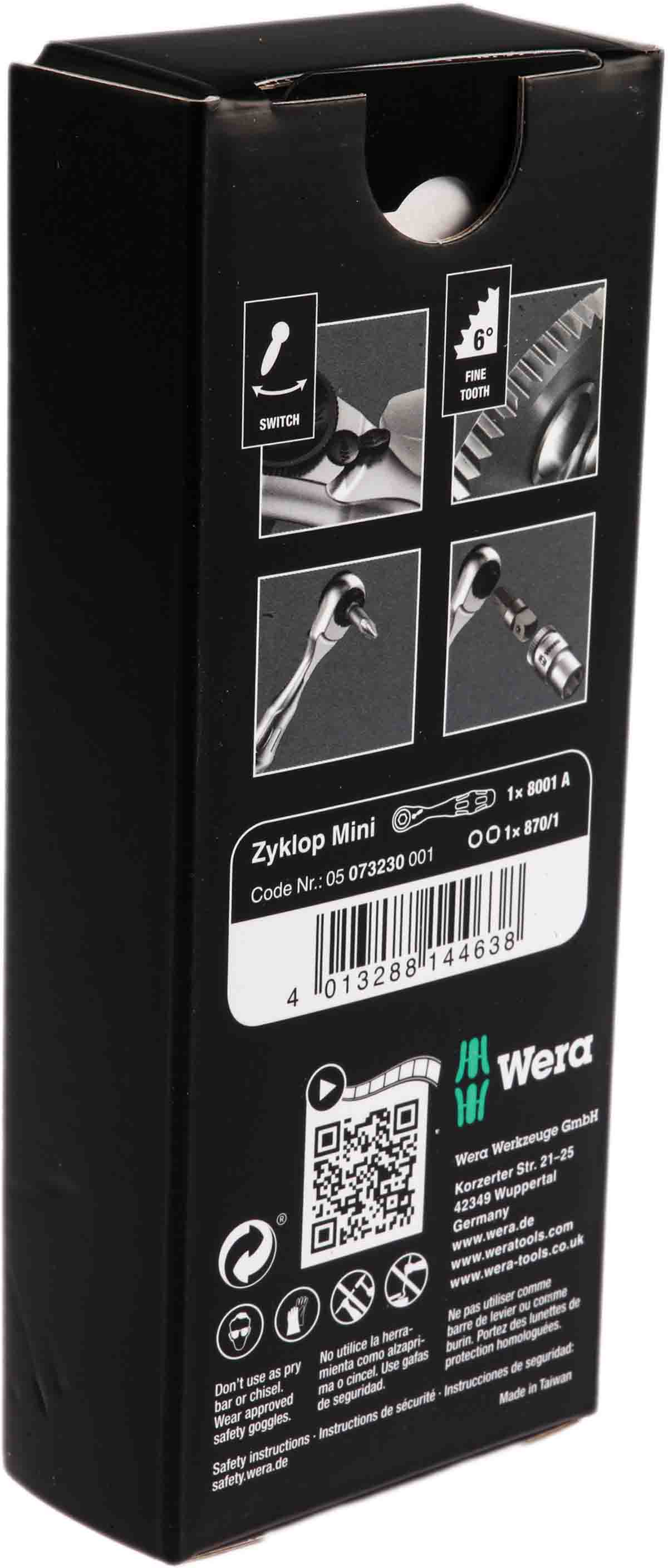 05073230001 Wera Zyklop 1/4 in Ratchet with Ratchet Handle, 87mm Overall