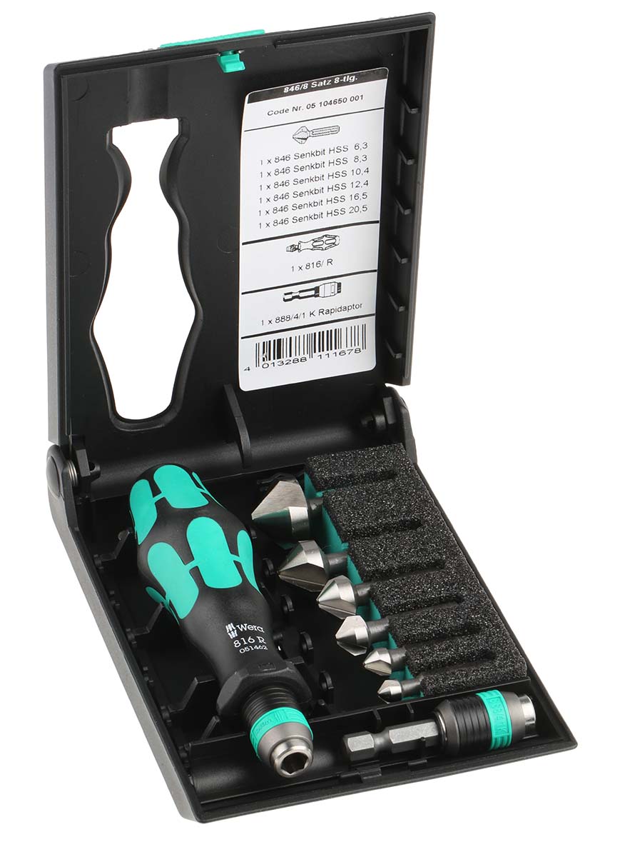 05104650001 Wera High Speed Steel Countersink Drill Bit Set, 3 Flute(s), 90 °, 8 Piece(s)