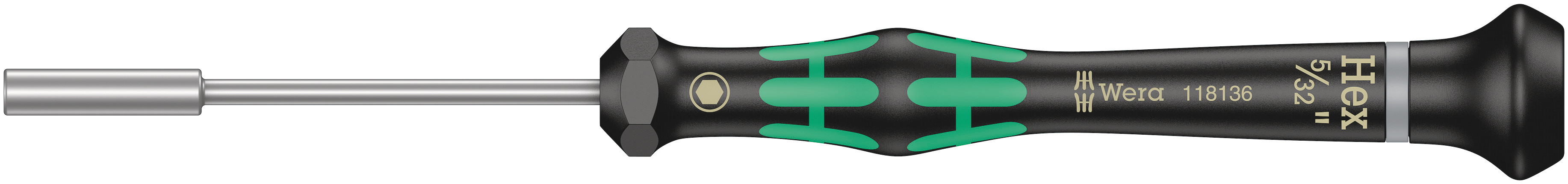 Wera Hexagon Nut Driver, 5/32 in Tip, 60 mm Blade, 157 mm Overall