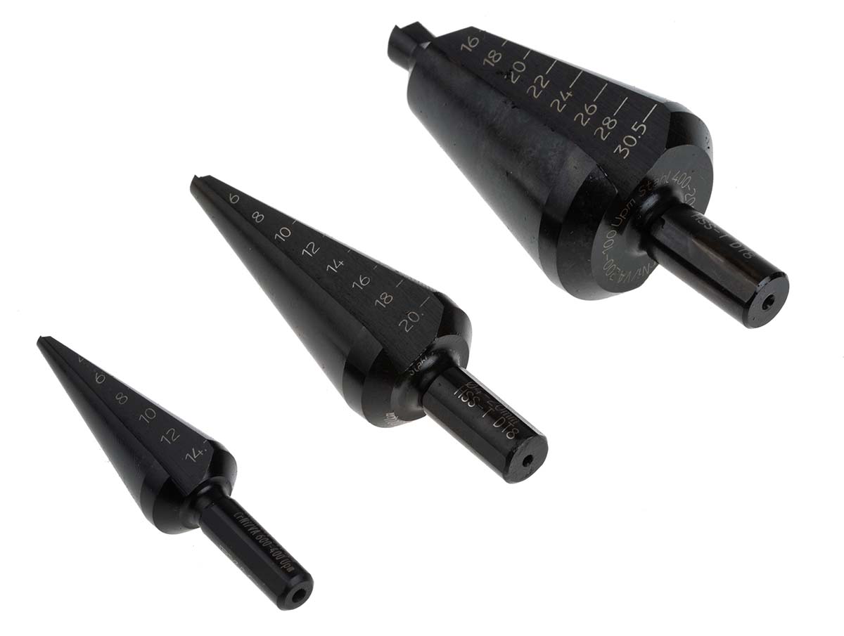 05209 EXACT 3-Piece Step Drill Bit Set for Metal, 30.5 mm Max, 3 mm Min, HSS Bits