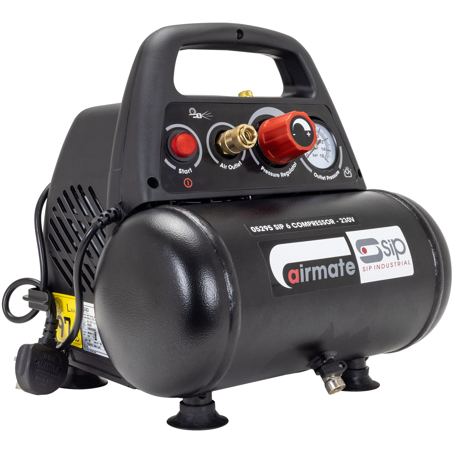 05295 SIP 1.5 HP Air Compressor, 8 bar, 9.5 kg, 6 L