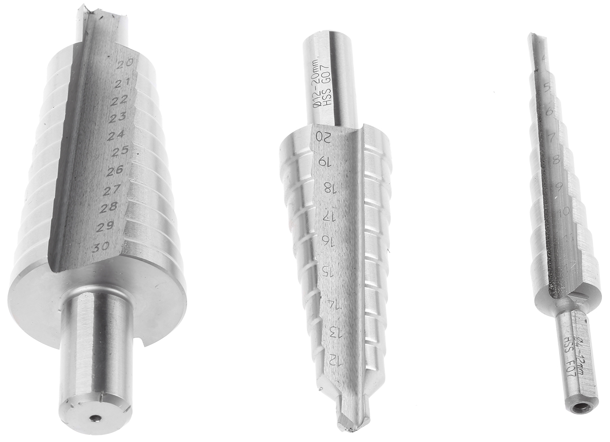 05331 EXACT 3-Piece Step Drill Bit Set for Metal, 30 mm Max, 4 mm Min, HSS Bits